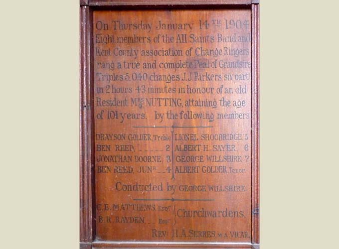 Peal Board in Ringing Chamber, 1904