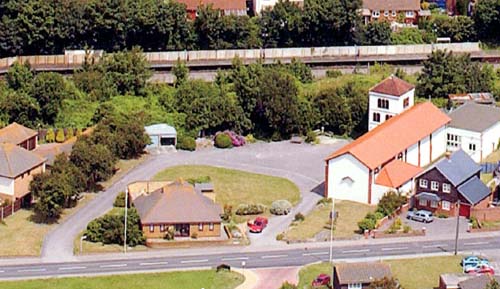 Aerial view of Catholic Church etc